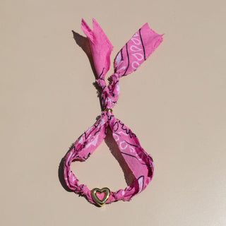Pink Bandana Bolo Bracelet - Nickel & Suede