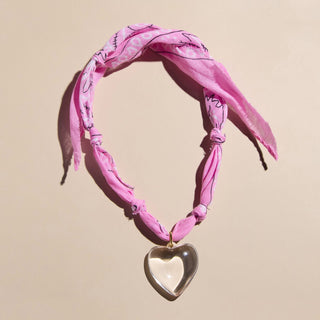 Pink Bandana Necklace - Nickel & Suede