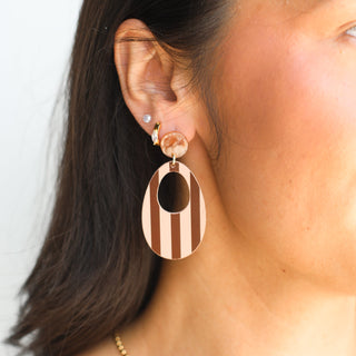 Pink Clay Stripe Claire Leather Hoop Earrings - Nickel & Suede