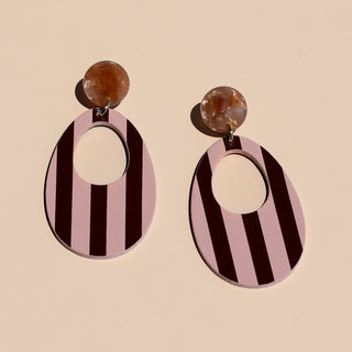 Pink Clay Stripe Claire Leather Hoop Earrings - Nickel & Suede