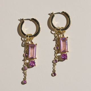 Pink Crystal Earring Charms Set - Nickel & Suede