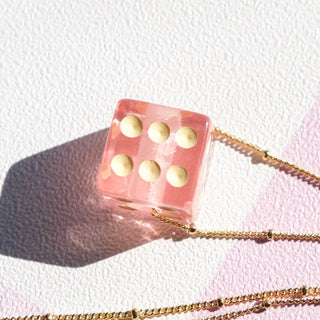 Pink Dice Charm - Nickel & Suede