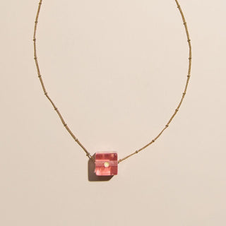 Pink Dice Charm Necklace - Nickel & Suede