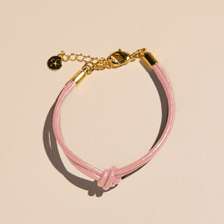 Pink Knotted Leather Cord Bracelet - Nickel & Suede