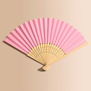 Pink Paper Folding Fan - Nickel & Suede