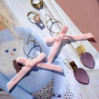 Pink Satin Holiday Lights Statement Earrings - Nickel & Suede