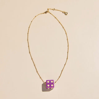 Purple Dice Charm Necklace - Nickel & Suede