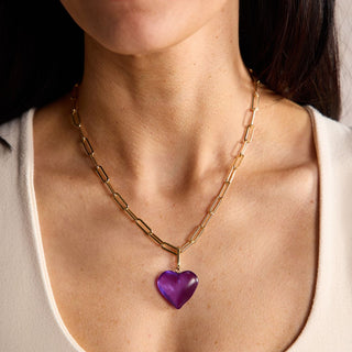 Purple Small Acrylic Heart Charm - Nickel & Suede