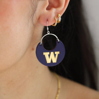 Purple University of Washington Logo Nina Leather Hoop Earrings - Nickel & Suede