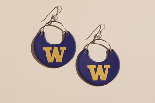 Purple University of Washington Logo Nina Leather Hoop Earrings - Nickel & Suede