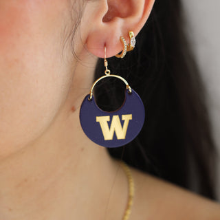 Purple University of Washington Logo Nina Leather Hoop Earrings - Nickel & Suede