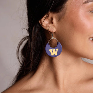 Purple University of Washington Logo Nina Leather Hoop Earrings - Nickel & Suede