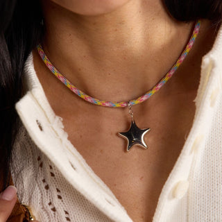 Rainbow Minimalist Cord Necklace - Nickel & Suede