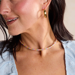 Rainbow Minimalist Cord Necklace - Nickel & Suede