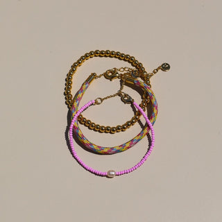 Rainbow Paracord & Bead Bracelet Set - Nickel & Suede