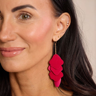 Raspberry Suede Florence Leather Dangle Earrings - Nickel & Suede