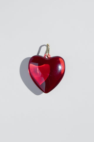 Red Acrylic Heart Charm - Nickel & Suede