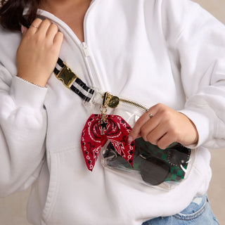 Red Bandana Bag Charm - Nickel & Suede