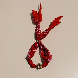 Red Bandana Bolo Bracelet - Nickel & Suede