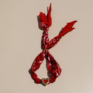 Red Bandana Bolo Bracelet - Nickel & Suede
