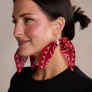 Red Bandana Earrings - Nickel & Suede