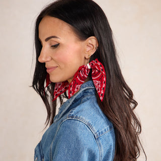 Red Bandana Earrings - Nickel & Suede