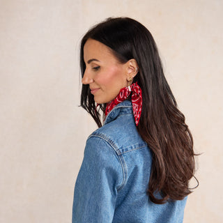 Red Bandana Earrings - Nickel & Suede