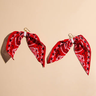 Red Bandana Earrings - Nickel & Suede