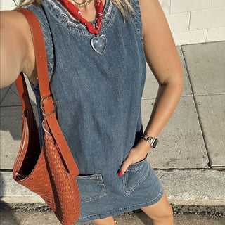 Red Bandana Necklace - Nickel & Suede