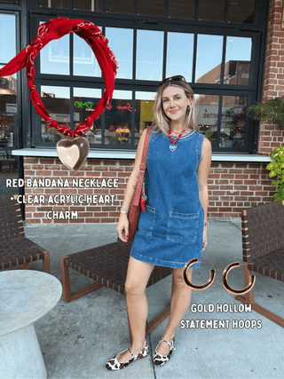 Red Bandana Necklace - Nickel & Suede