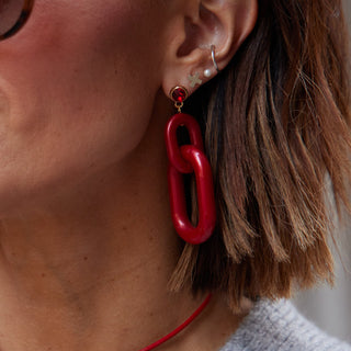 Red Bianca Acrylic Statement Earrings - Nickel & Suede