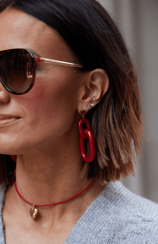 Red Bianca Acrylic Statement Earrings - Nickel & Suede