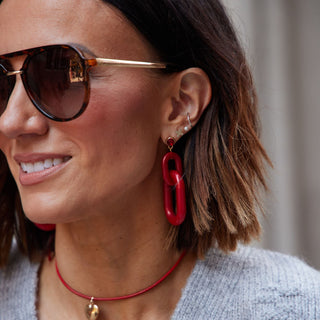 Red Bianca Acrylic Statement Earrings - Nickel & Suede