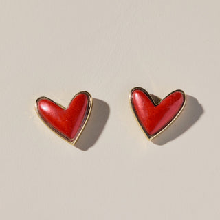 Red Coral Sweetheart Studs - Nickel & Suede