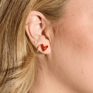 Red Coral Sweetheart Studs - Nickel & Suede