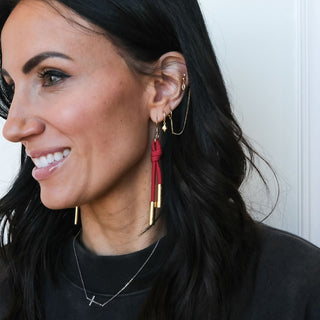 Red Denver Cord Earring - Nickel & Suede