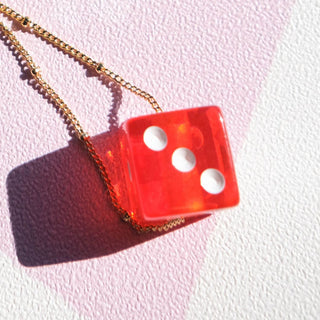 Red Dice Charm - Nickel & Suede