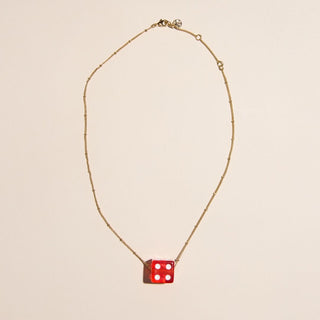 Red Dice Charm Necklace - Nickel & Suede