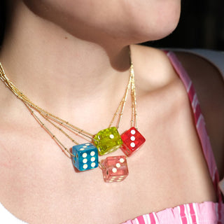 Red Dice Charm Necklace - Nickel & Suede