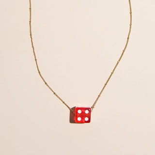Red Dice Charm Necklace - Nickel & Suede