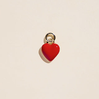 Red Enamel Heart Charm - Nickel & Suede