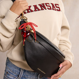 Red Heart & Cord Bag Charm - Nickel & Suede