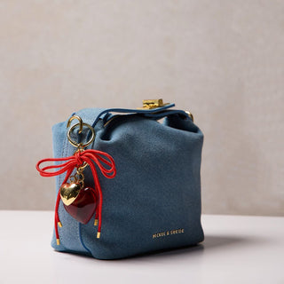 Red Heart & Cord Bag Charm - Nickel & Suede