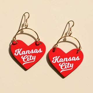 Red KC Lover Heart Hoop Earrings - Nickel & Suede