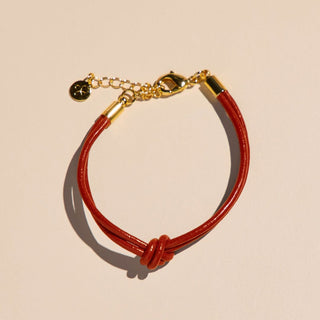 Red Knotted Leather Cord Bracelet - Nickel & Suede