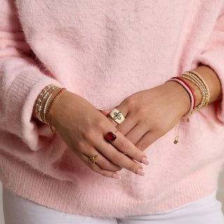 Red Marie Statement Ring - Nickel & Suede