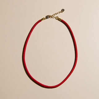 Red Minimalist Waterproof Cord Necklace - Nickel & Suede