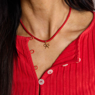 Red Minimalist Waterproof Cord Necklace - Nickel & Suede
