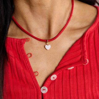 Red Minimalist Waterproof Cord Necklace - Nickel & Suede