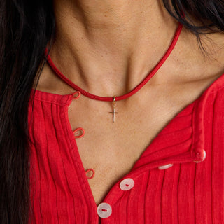 Red Minimalist Waterproof Cord Necklace - Nickel & Suede